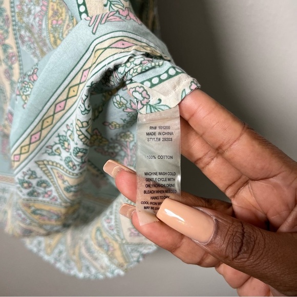 Soft‎ Surroundings Women Tunic Top Large Green Tan Popover Henley Dress Brunch - Picture 6 of 12